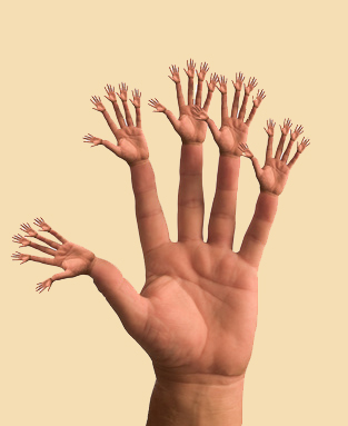 hand sprouts from each finger of one hand